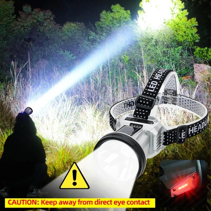 (10 Years Warranty) Ultra Bright LED Induction Headlight 6 Lighting Modes Solar Rechargeable Headlamp with Power Display for Fishing Cycling Mountaineering Adventuring