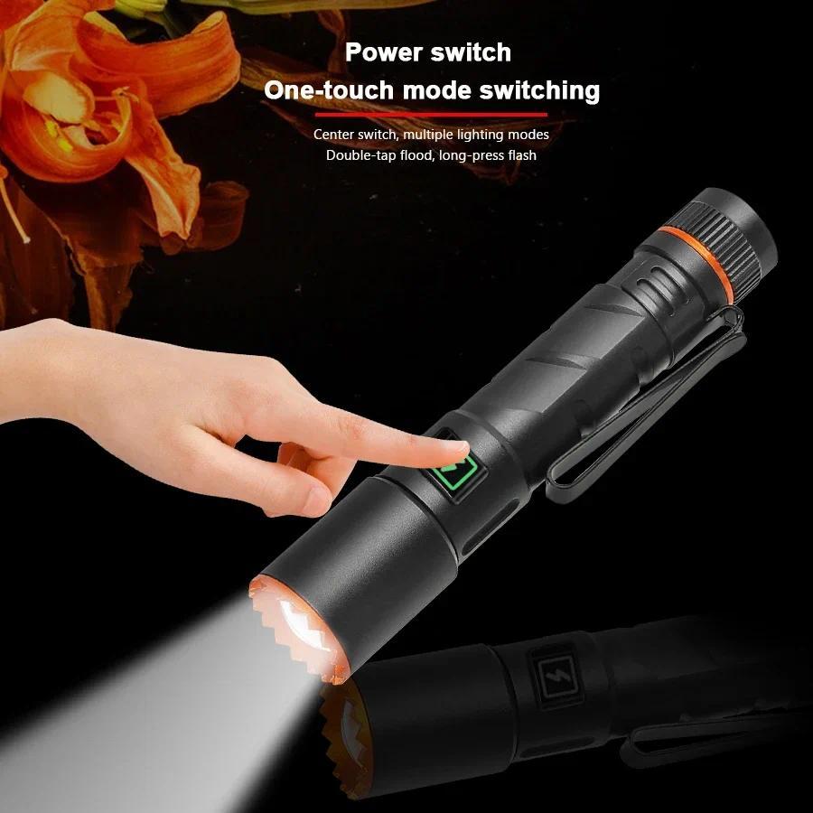 Ultra Bright LED Alloy Flashlight USB charing Waterproof Zoom Torch with Cap Clip for outdoor camping hiking fishing night cycling
