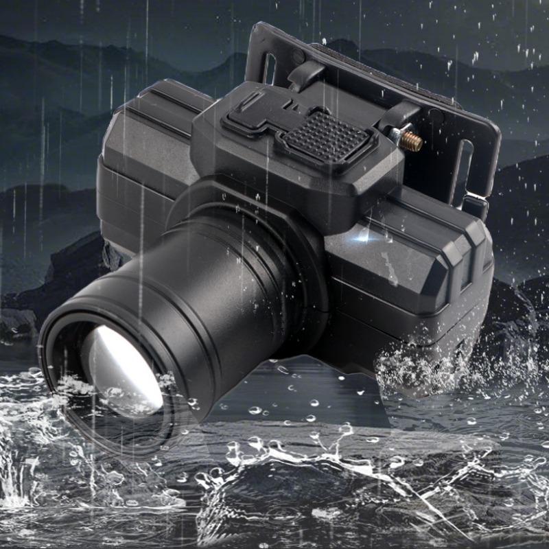 (10 Years Warranty) Super Bright LED White/Yellow Headlight Rechargeable Zoom Headamp Long Life Hands-Free Flashlight for Outdoor Camping Fishing Cycling Hiking Adventure