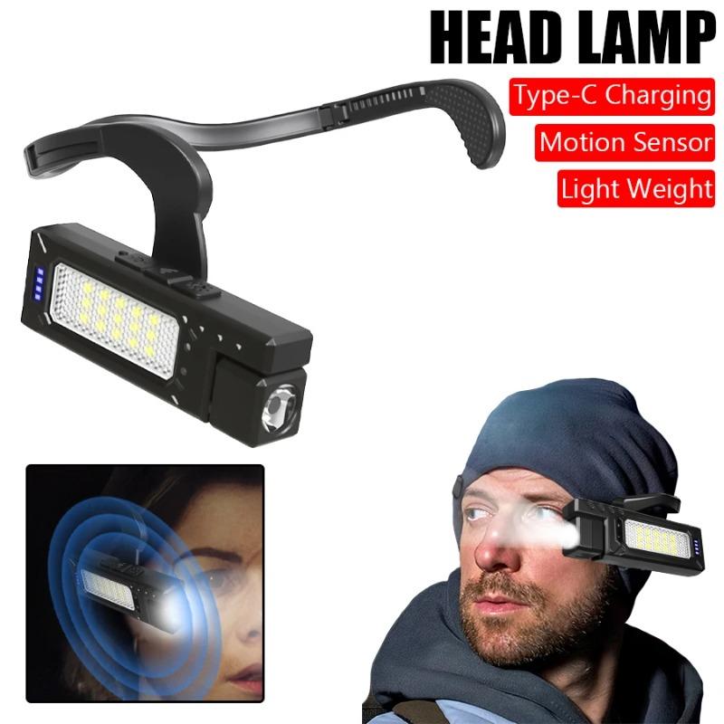 Super Bright LED Ear Clip Headlight 7 Lighting Modes Rechargeable Waterproof Ear Clip Headlamp with Red/Blue COB Side Light for Outdoor Fishing Hiking Running Cycling