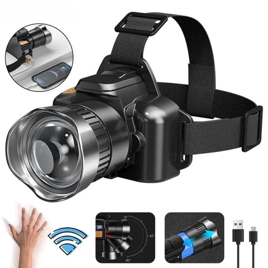 Super Bright LED Headlamp Zoomable White/yellow/blue/red Rechargeable Headlight Suitable for Outdoor Fishing Camping