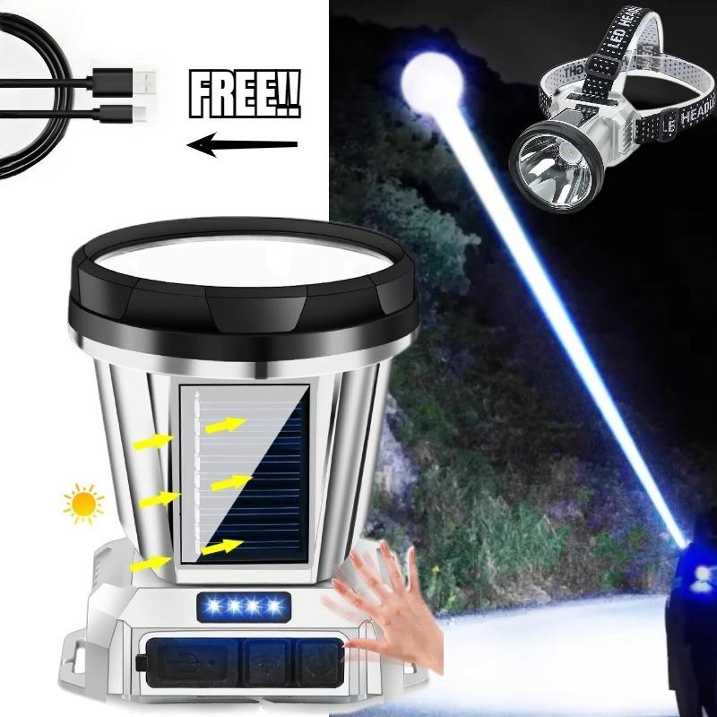 (10 Years Warranty) Ultra Bright LED Induction Headlight 6 Lighting Modes Solar Rechargeable Headlamp with Power Display for Fishing Cycling Mountaineering Adventuring