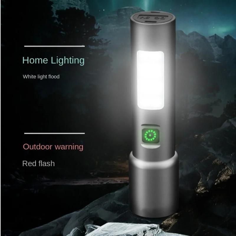 High Powerful Mini LED Zoomable Flashlight 6 Modes Rechargeable Torch with Red&White COB Lights for Camping Hiking Repairs