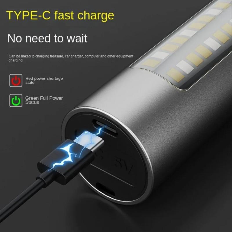 High Powerful Mini LED Zoomable Flashlight 6 Modes Rechargeable Torch with Red&White COB Lights for Camping Hiking Repairs