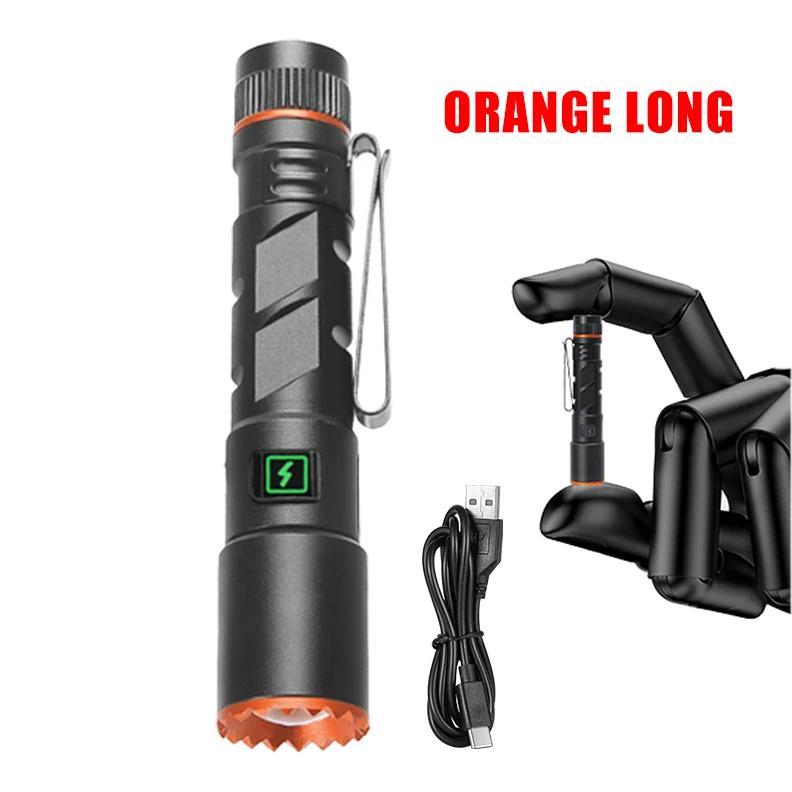 Ultra Bright LED Alloy Flashlight USB charing Waterproof Zoom Torch with Cap Clip for outdoor camping hiking fishing night cycling