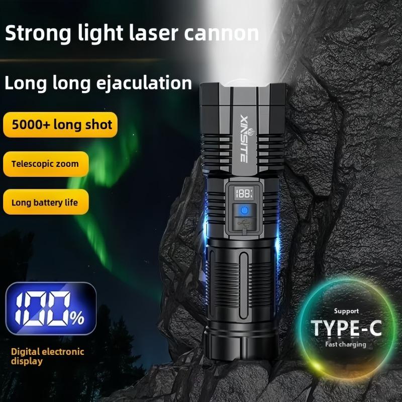 USB Charging Super Bright LED Flashlight 3 Mode Zoom torch with Digital Power Display for outdoor camping fishing hiking cycling