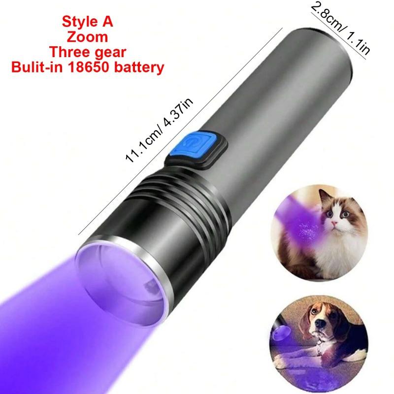 Ultra Bright UV Flashlight 3 Lighting Modes Rechargeable Torch for Pet Urine Detection and Resin Curing