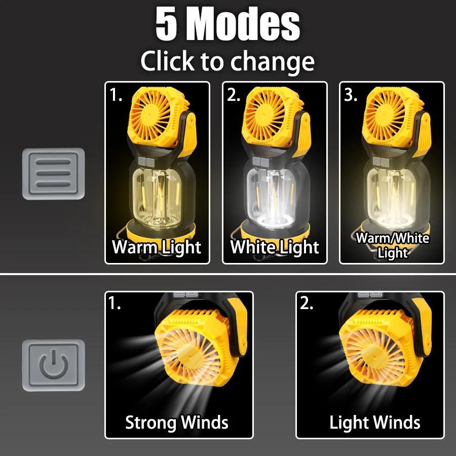 Rechargeable Camping Lantern Stepless Dimming COB Portable Waterproof for Hiking Fishing Emergency Home Power Outages Indoor Out