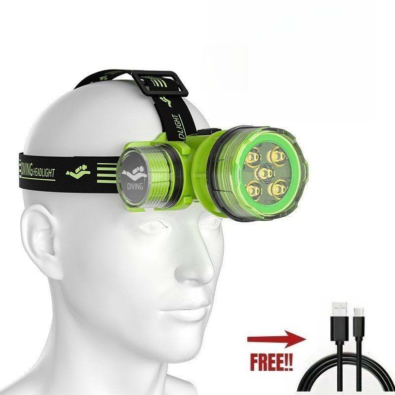 Super Bright LED Diving Headlight Type-c Charging Underwater IPX8 Waterproof Headlamp with 90° Adjustable for Diving Fishing Photography