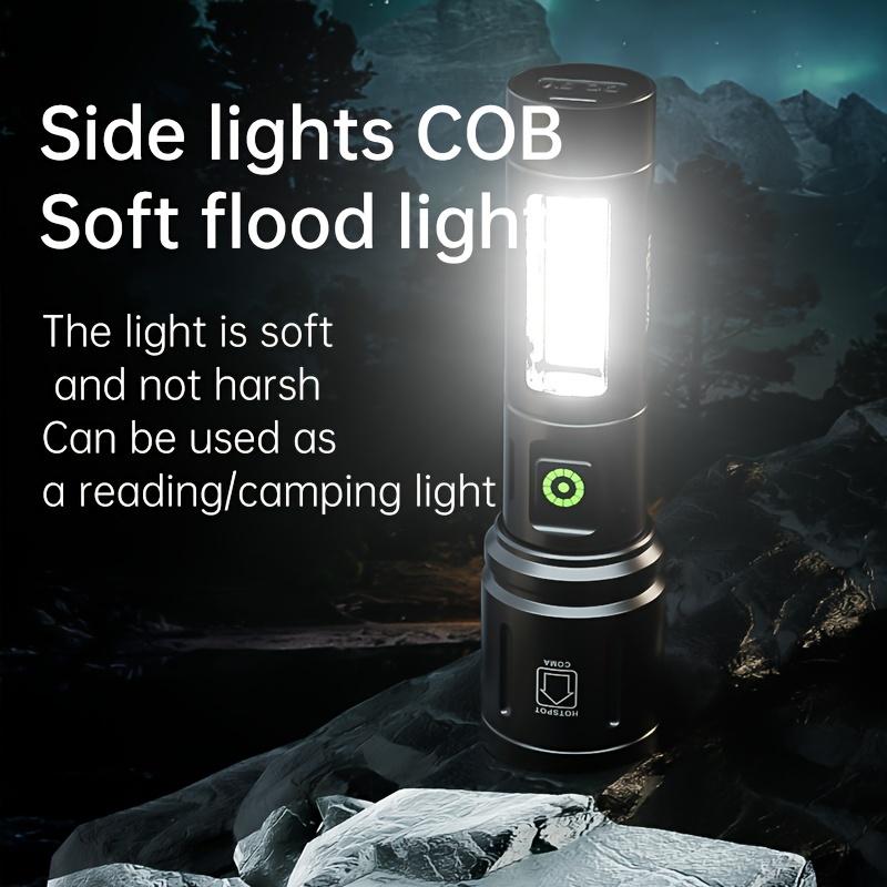 LED Rechargeable Flashlight Multifunctional Outdoor Portable Zoomable Torch for Outdoor Camping Hiking Fishing