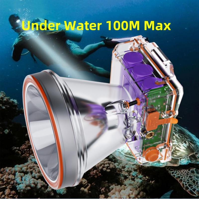 Super Bright LED Diving Headlight Underwater 100 Meters Diving Flashlight Long Endurance Diving Light Is Used for Underwater Photography, Fishing, Camping, and Exploration