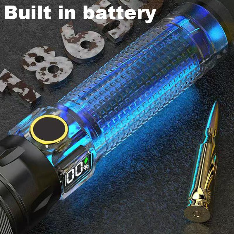 Ultra Bright LED Zoomable Flashlight 3 Lighting Modes TYPE-C Charging Torch with Power Display for Camping Hiking Fishing Emergency Lighting