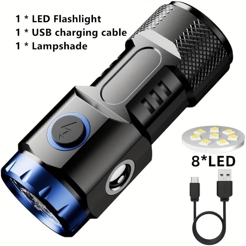 Super Bright 3LED Flashlight with Cap clips USB Recharge Mini Torch with COB Side Light Car Repair Working Lights for Outdoor Camping Hiking Fishing Cycling