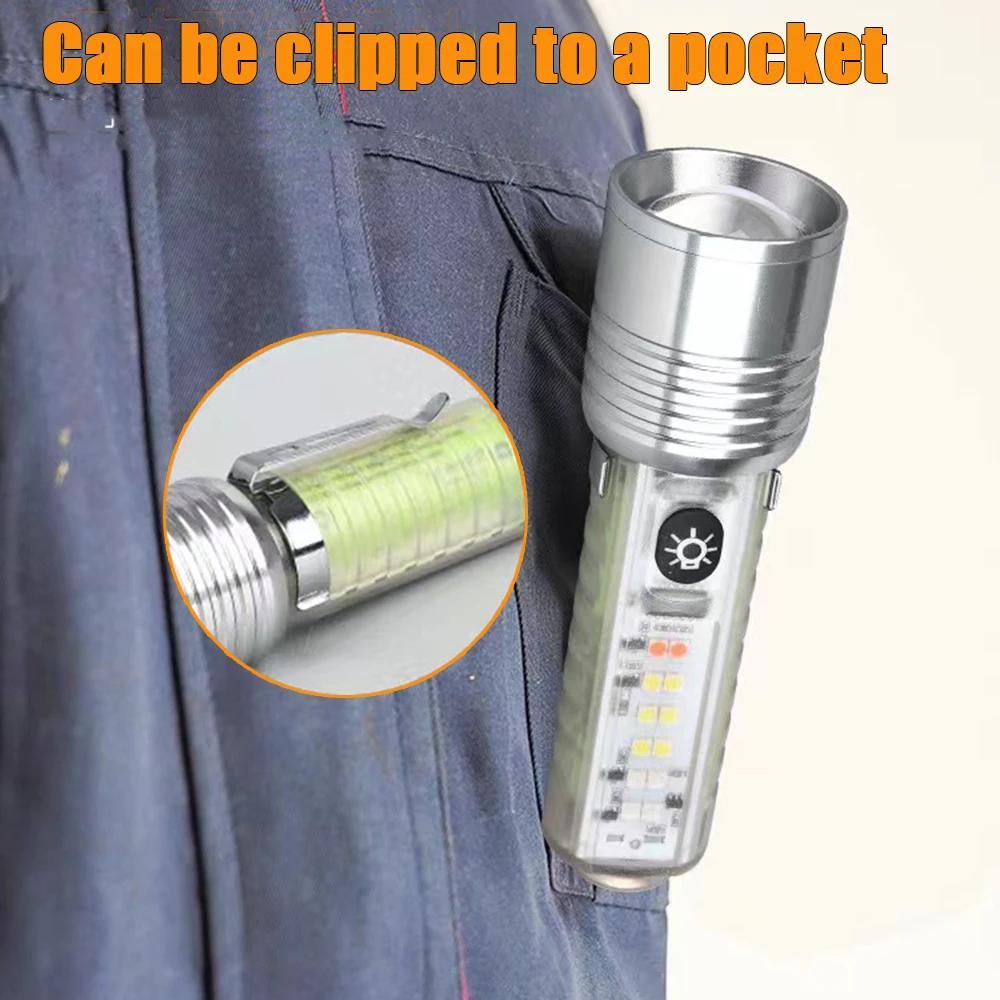 Super Bright Mini LED Flashlight USB Rechargeable Fluorescent Function Purple Light Torch for Outdoor Camping Hiking Fishing