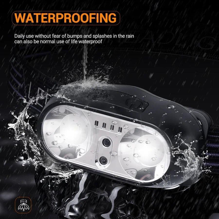 1PCS Powerful LED Sensor Headlamp USB Rechargeable Headlight for Outdoor Camping Fishing Hiking Cycling Night Work