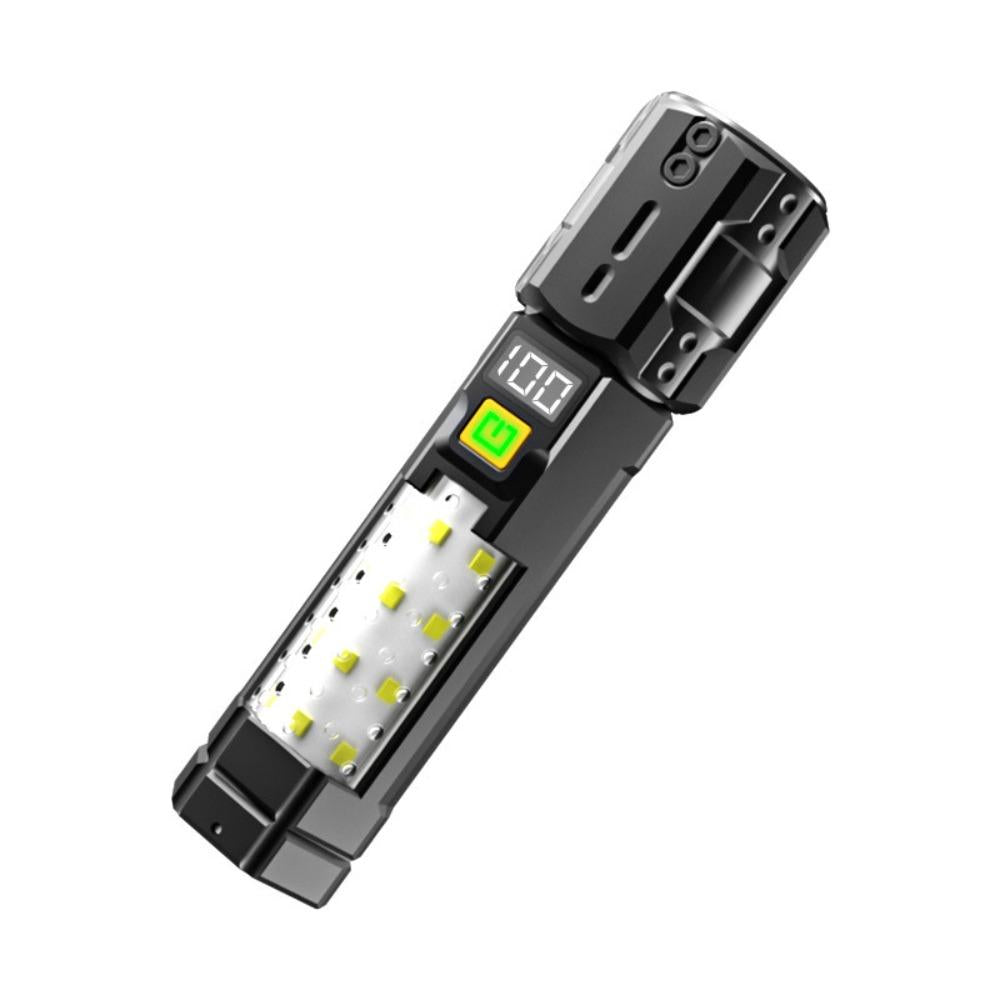 Super Bright LED Flashlight with COB Side Light Digital Display Zoomable Torch with Hook for Outdoor Camping Hiking Fishing Climbing