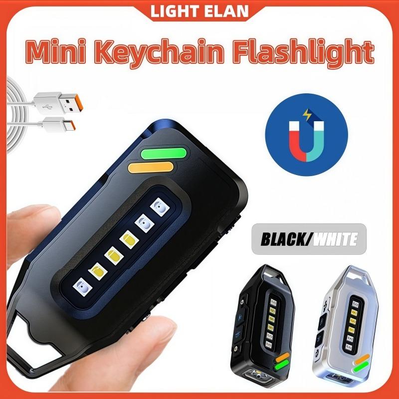 Ultra Bright LED Keychain Flashlight with Cap Clip Rechargeable 9 Lighting Modes EDC Torch with Red/Blue COB Light for Hiking Dog Walking Repairing