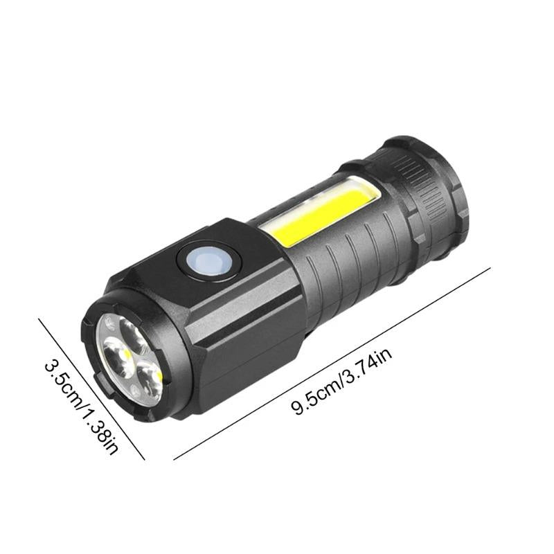 Super Bright 3LED Flashlight with Cap clips USB Recharge Mini Torch with COB Side Light Car Repair Working Lights for Outdoor Camping Hiking Fishing Cycling