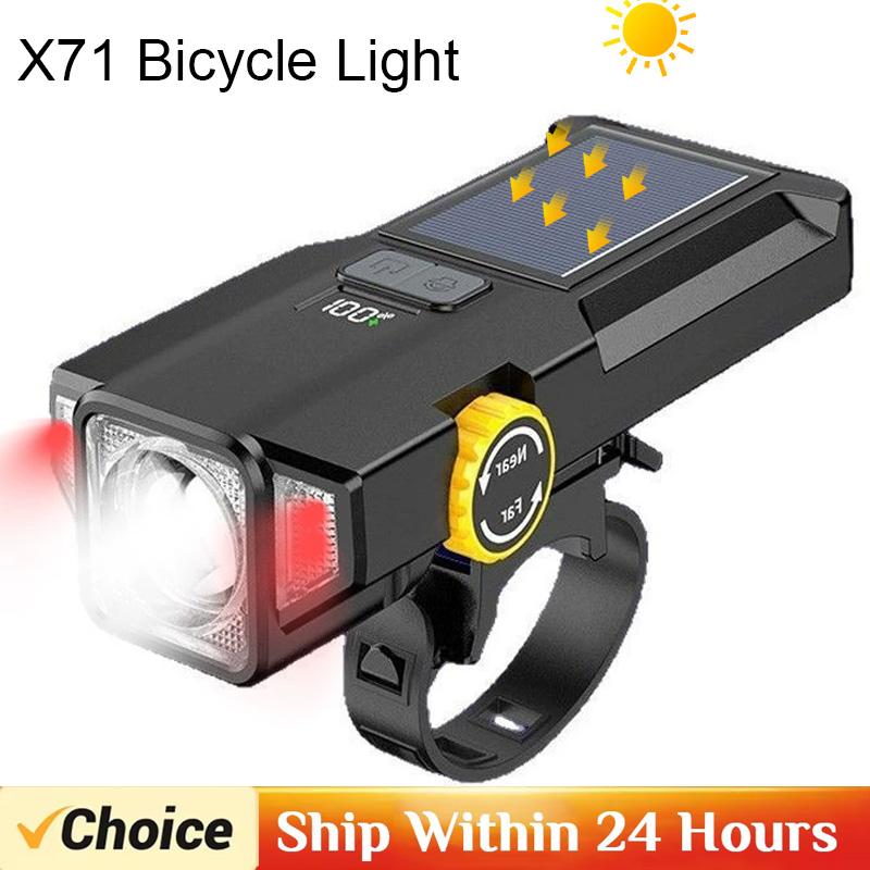 Outdoor Bike Light USB/Solar Rechargeable LED Bicycle Light Waterproof Headlight Bike Accessories for night cycling