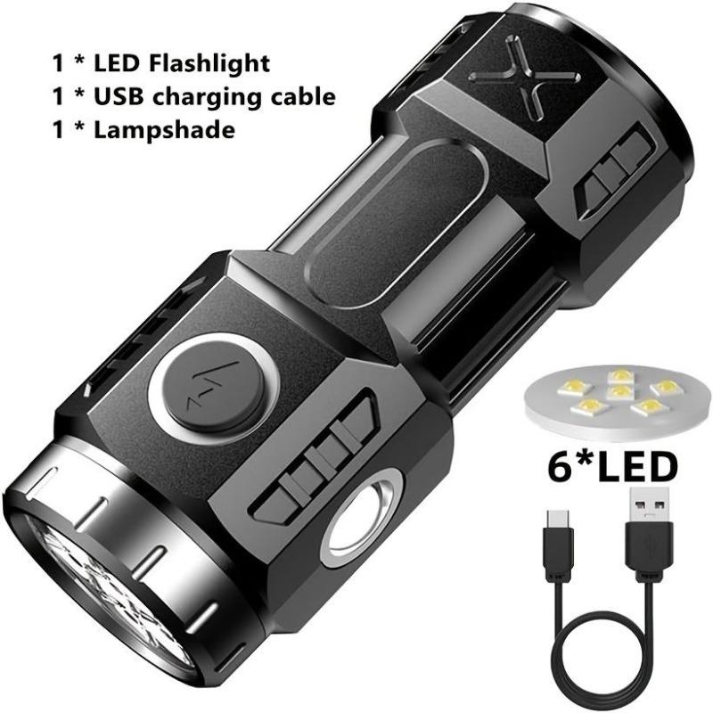 Super Bright LED Flashlight with Cap Clip 4 Modes Lighting USB Recharge Edc Torch with COB Side Light for Outdoor Camping Hiking Fishing Cycling Car Repair