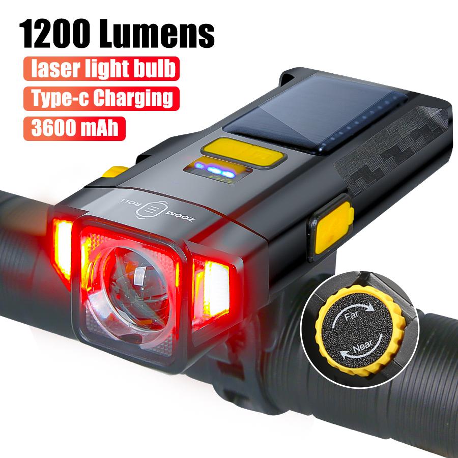 Super Bright Bicycle Front Light USB/Solar Rechargeable Highlight Mtb Road Bike Headlight Night Riding Warning Lamp Cycling Light