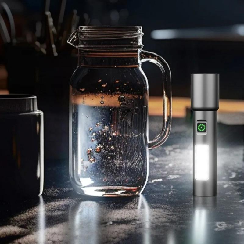 High Powerful Mini LED Zoomable Flashlight 6 Modes Rechargeable Torch with Red&White COB Lights for Camping Hiking Repairs