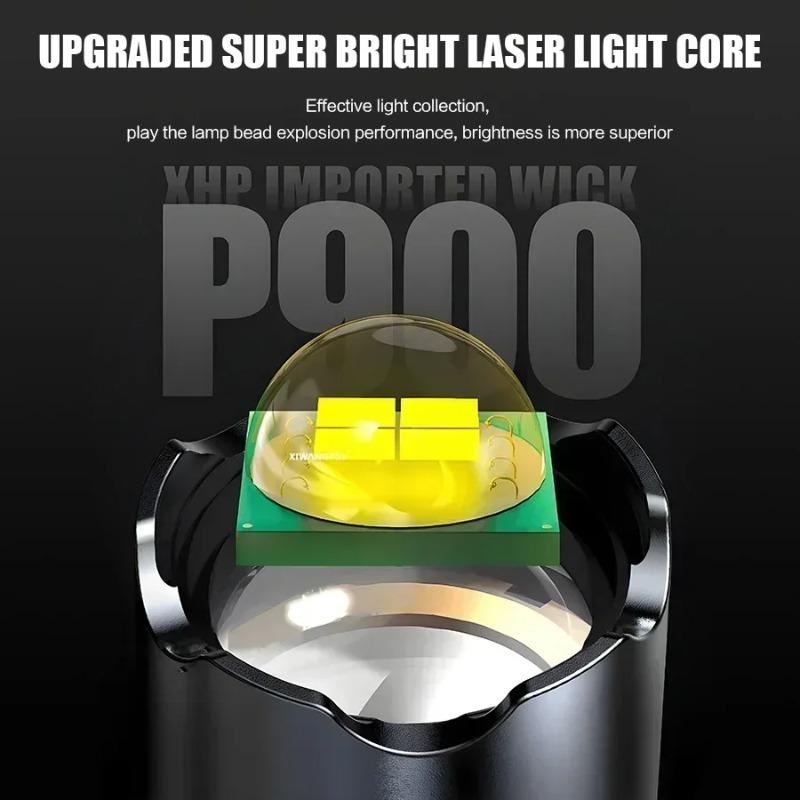 Ultra Bright LED Zoomable Flashlight  Multifunction USB Charge Torch with Power Display for Outdoor Camping Hiking Fishing