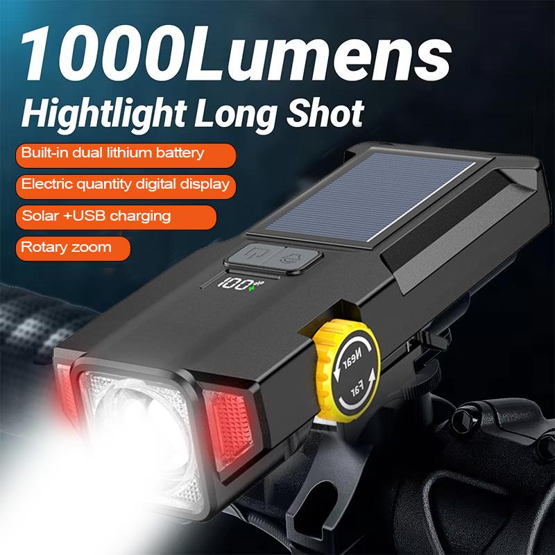 Outdoor Bike Light USB/Solar Rechargeable LED Bicycle Light Waterproof Headlight Bike Accessories for night cycling