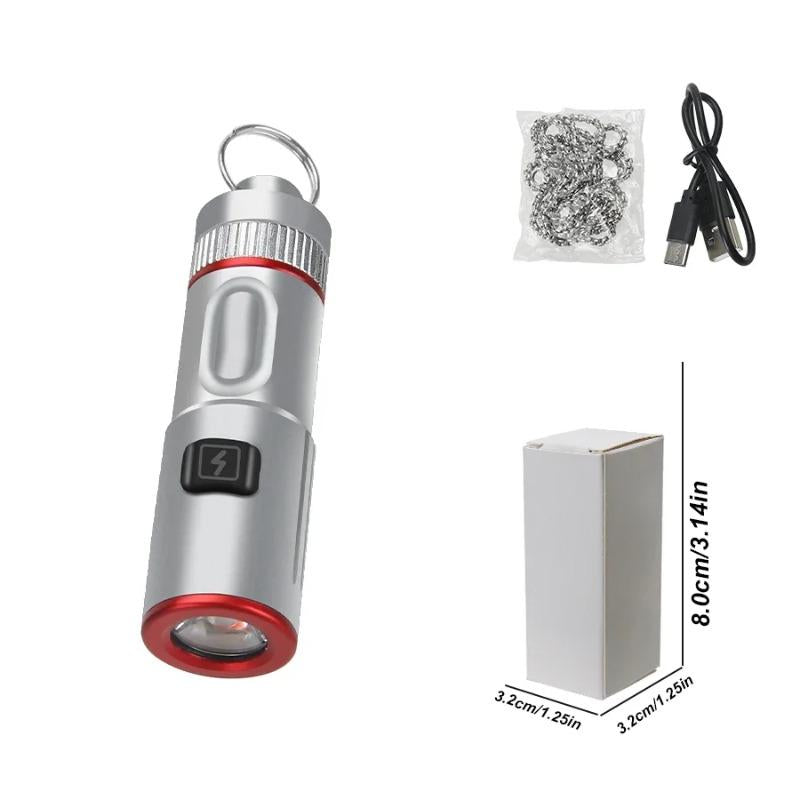 Super Bright LED USB Rechargeable Flashlight 6 Lighting Modes Zoomable Keychain Torch with Hook for Camping Hiking Night Fishing Climbing