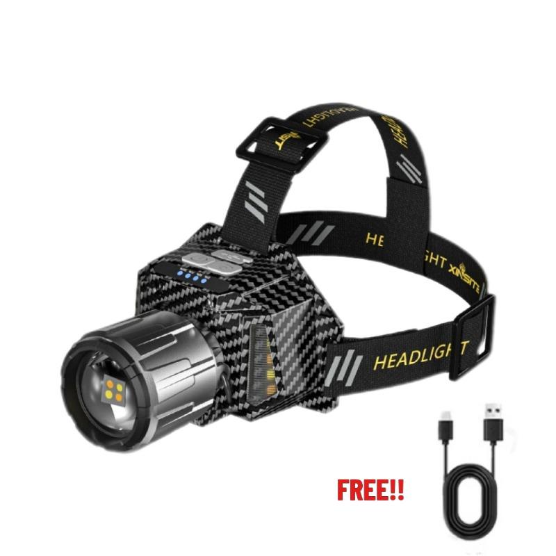 (COD) Rechargeable Headlamp 90° Adjustable Zoomable LED Headlight with COB Side Light for Outdoor Camping Hiking Fishing Cycling