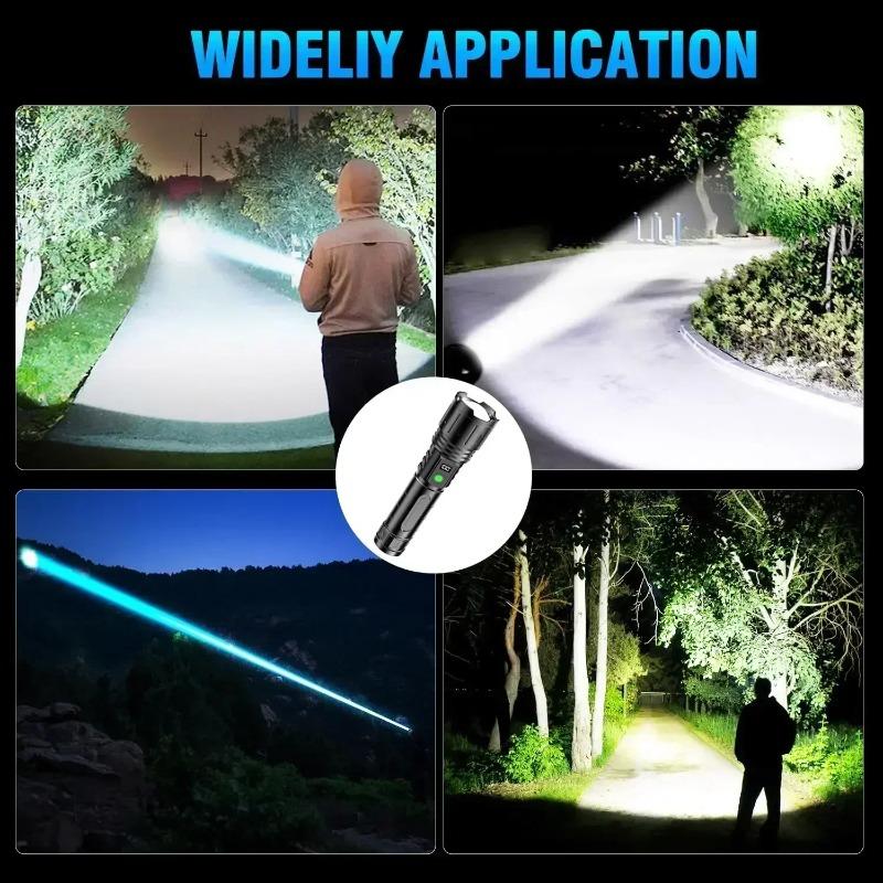 Super Bright LED Zoomable Flashlight 5 Lighting Modes Aluminum Alloy Torch with Power Display for Hiking Fishing Emergency