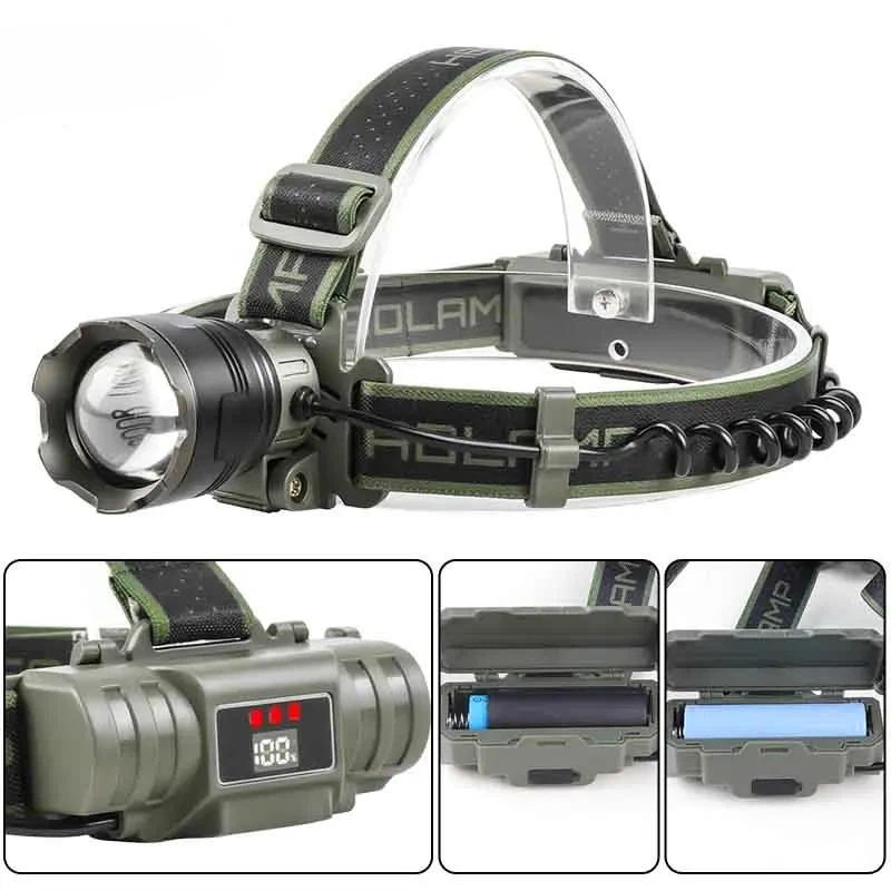 Ultra Bright LED Zoomable Headlight Rechargeable High Lumens Waterproof HeadLamp with Red Warning Light for Hiking Cycling Fishing