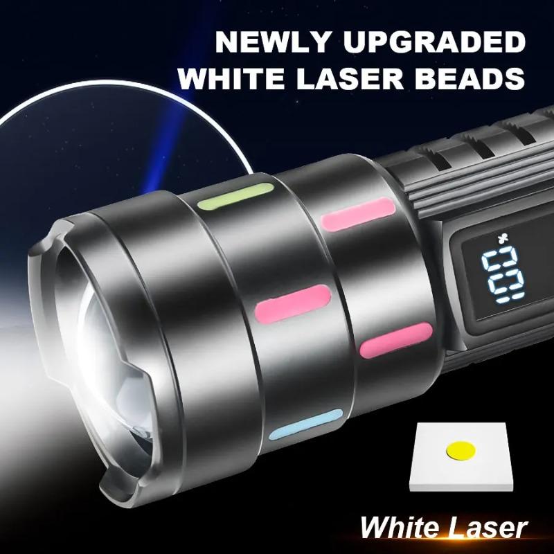 Ultra Powerful LED Zoomable Flashlight 5 Lighting Modes Rechargeable Waterproof Torch with Power Display for Camping Fishing Emergency