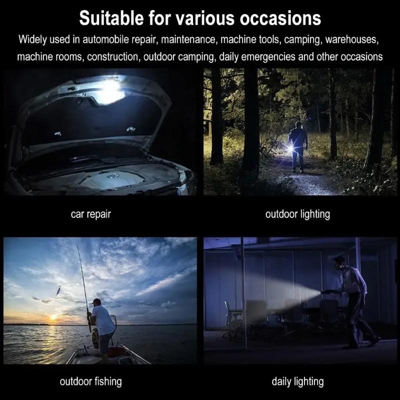 Super Bright LED Flashlight with Cap Clip 4 Modes Lighting USB Recharge Edc Torch with COB Side Light for Outdoor Camping Hiking Fishing Cycling Car Repair