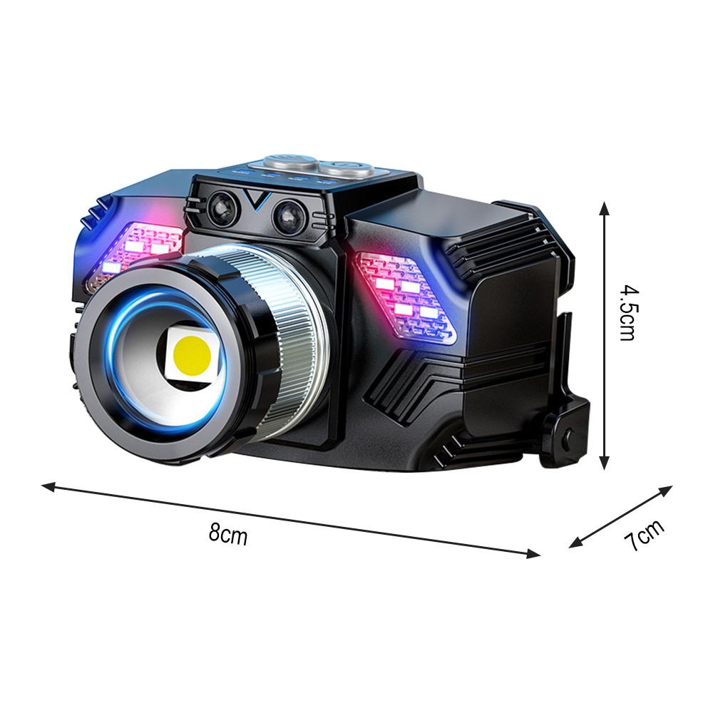 Super Bright Zoomable LED Headlamp with Motion Sensor Waterproof Rechargeable Headlight with Power Indicator for Camping Fishing