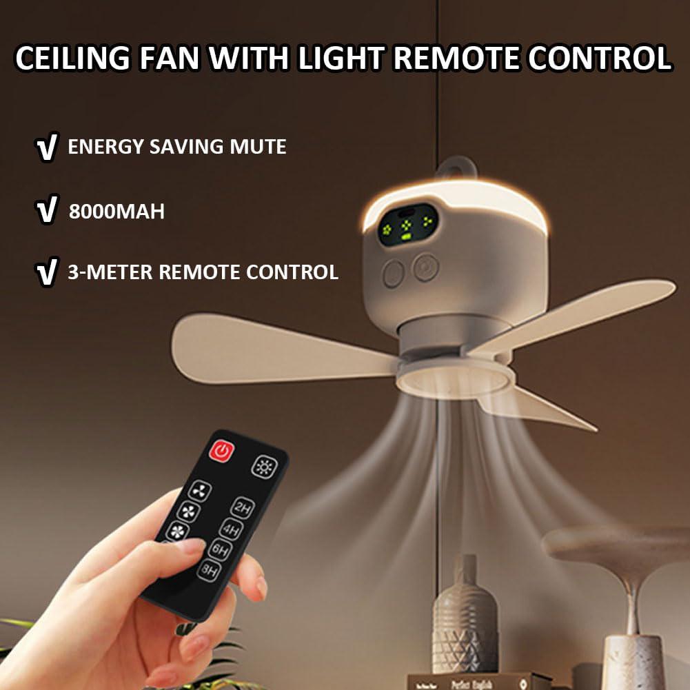 Powerful Ceiling Fan Portable Camping Tent Ceiling Canopy Fan Rechargeable Wireless Fan Air Circulators with Remote Control Light