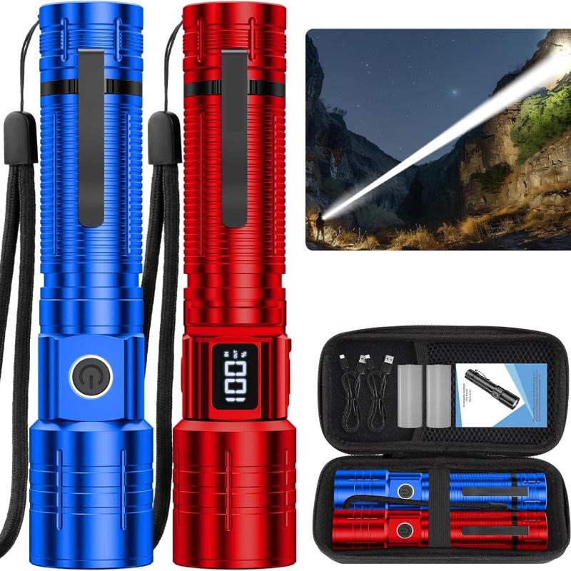 Super Bright LED Zoomable Flashlight 4 Lighting Modes Waterproof Torch with Power Display Portable Lighting for Camping Hiking Exploration