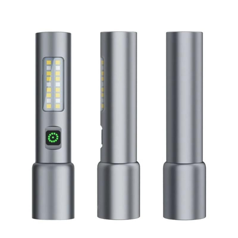 High Powerful Mini LED Zoomable Flashlight 6 Modes Rechargeable Torch with Red&White COB Lights for Camping Hiking Repairs