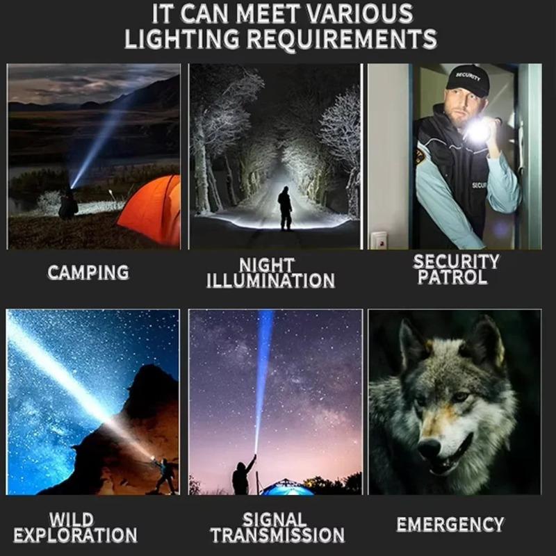 Super Bright LED Zoomable Flashlight 5 Lighting Modes Aluminum Alloy Torch with Power Display for Hiking Fishing Emergency