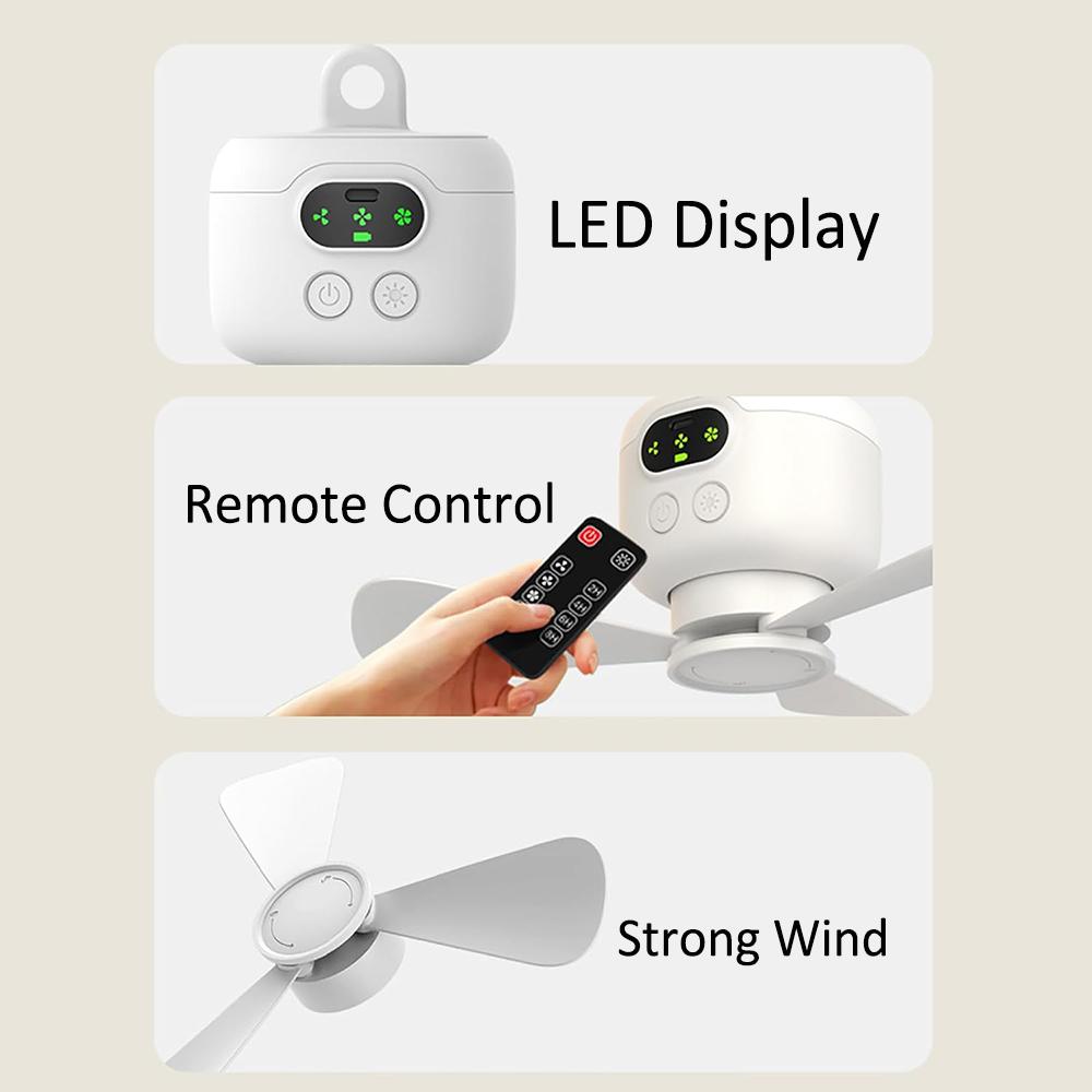 Powerful Ceiling Fan Portable Camping Tent Ceiling Canopy Fan Rechargeable Wireless Fan Air Circulators with Remote Control Light