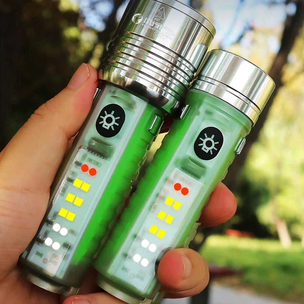 Super Bright Mini LED Flashlight USB Rechargeable Fluorescent Function Purple Light Torch for Outdoor Camping Hiking Fishing