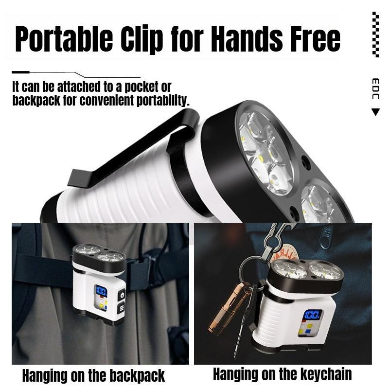 Super Bright LED Flashlight with Hat Clip 8 Lighting Modes EDC Torch with Power Display Multifunctional Work Light with Red&blue COB Light for Camping Dog Walking Working