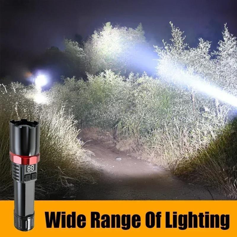 Ultra Bright LED Zoomable Flashlight  Multifunction USB Charge Torch with Power Display for Outdoor Camping Hiking Fishing