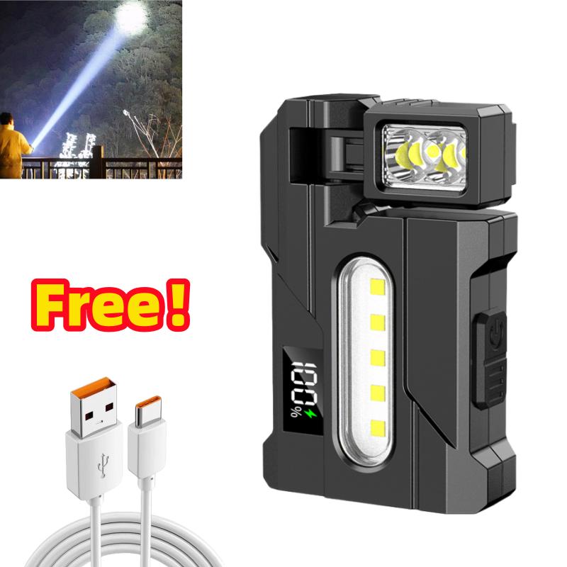 Ultra Bright Multi-functional EDC Work Light with Clip Rechargeable Waterproof Flashlight with Red/Blue COB Side Light for Repair Fishing Emergency