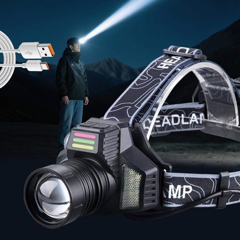 Ultra Bright LED Zoomable Headlight 4 Light Source Induction Headlamp with Red&white COB Side Light for Camping Fishing Hiking Cycling