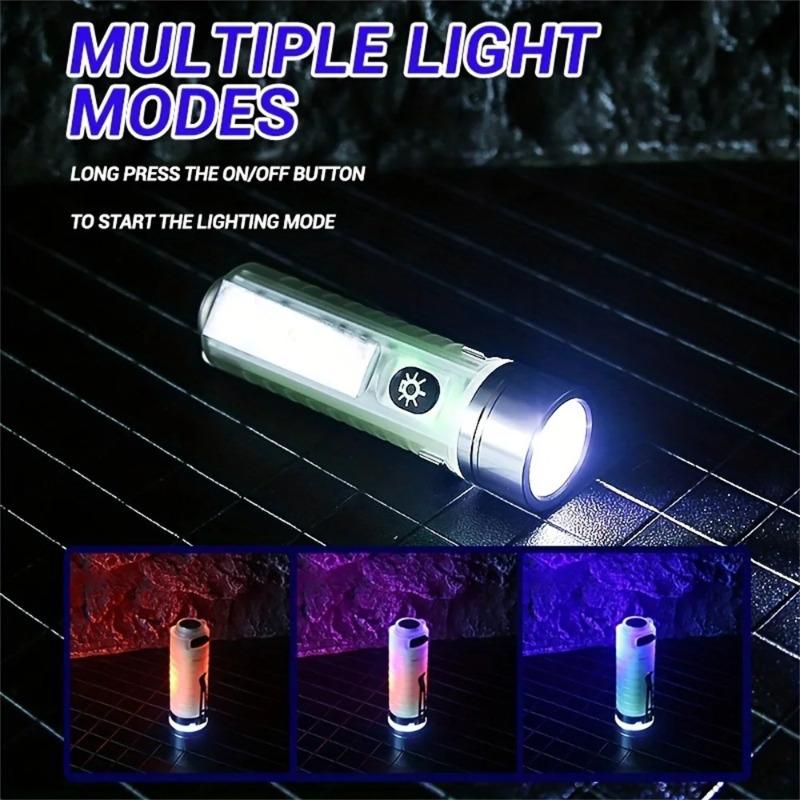 Super Bright Mini LED Flashlight USB Rechargeable Fluorescent Function Purple Light Torch for Outdoor Camping Hiking Fishing