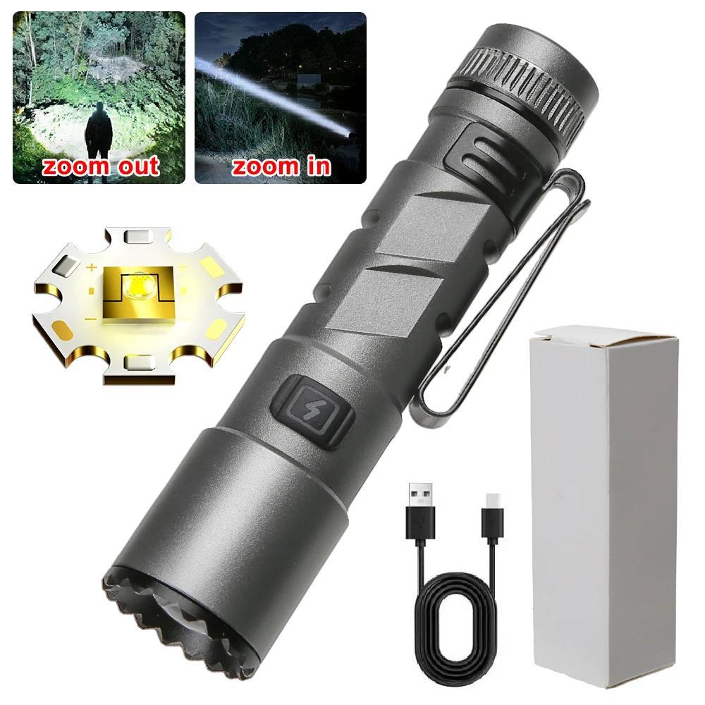 Ultra Bright LED Alloy Flashlight USB charing Waterproof Zoom Torch with Cap Clip for outdoor camping hiking fishing night cycling