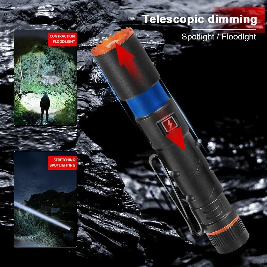 Ultra Bright LED Alloy Flashlight USB charing Waterproof Zoom Torch with Cap Clip for outdoor camping hiking fishing night cycling