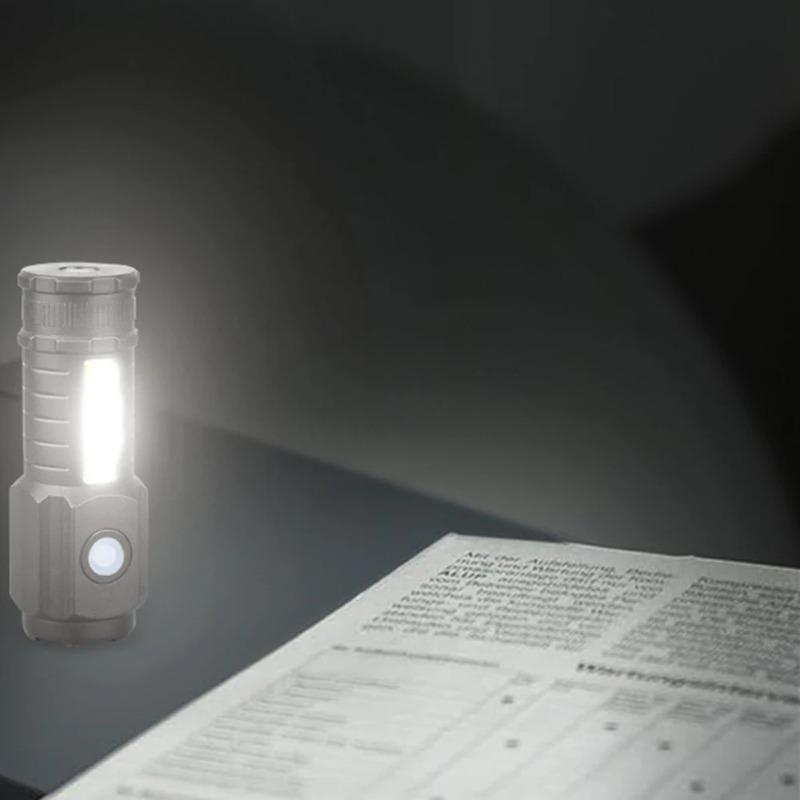 Super Bright 3LED Flashlight with Cap clips USB Recharge Mini Torch with COB Side Light Car Repair Working Lights for Outdoor Camping Hiking Fishing Cycling