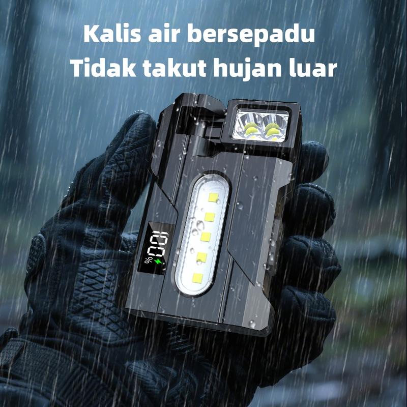 Ultra Bright Multi-functional EDC Work Light with Clip Rechargeable Waterproof Flashlight with Red/Blue COB Side Light for Repair Fishing Emergency